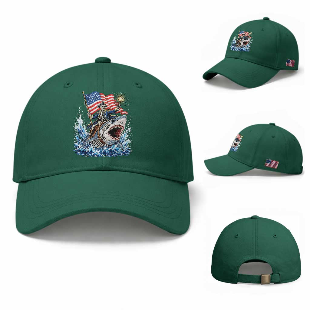 Patriotic Skeleton Pirate Riding Shark Baseball Cap American Ocean Pride TS12 Baseball Cap Universal Fit Irish Green Print Your Wear