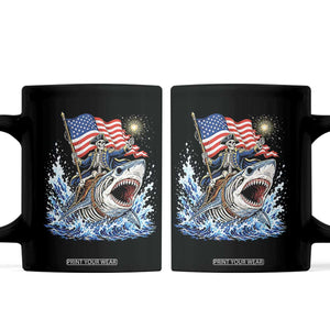 Patriotic Skeleton Pirate Riding Shark Coffee Mug American Ocean Pride TS12 Black Print Your Wear