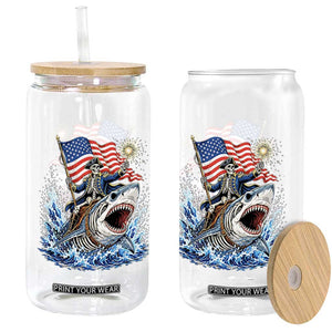 Patriotic Skeleton Pirate Riding Shark Glass Can American Ocean Pride TS12 Print Your Wear