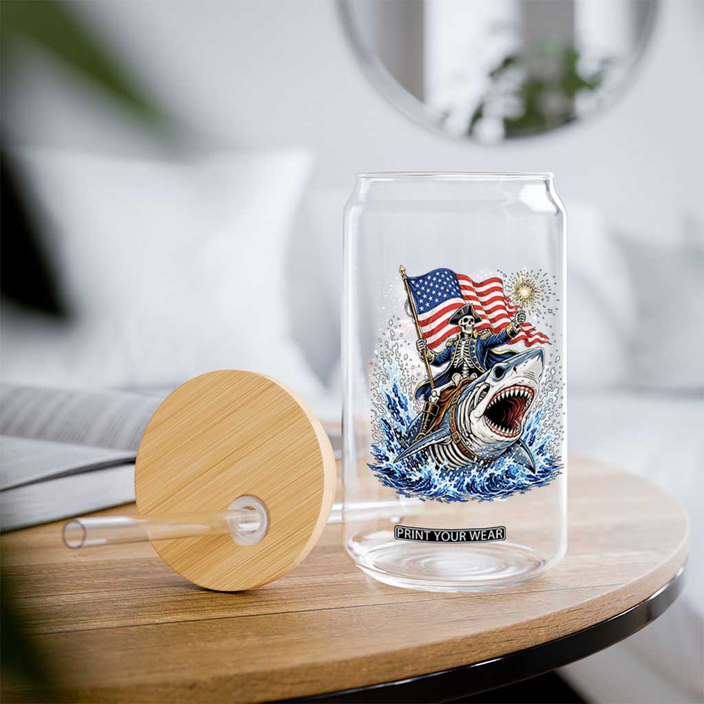 Patriotic Skeleton Pirate Riding Shark Glass Can American Ocean Pride TS12 Print Your Wear