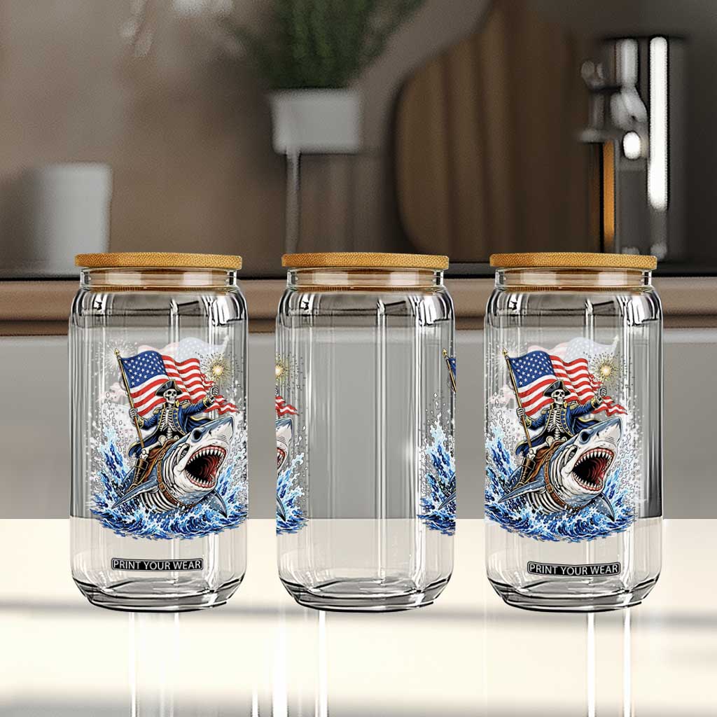 Patriotic Skeleton Pirate Riding Shark Glass Can American Ocean Pride TS12 Print Your Wear