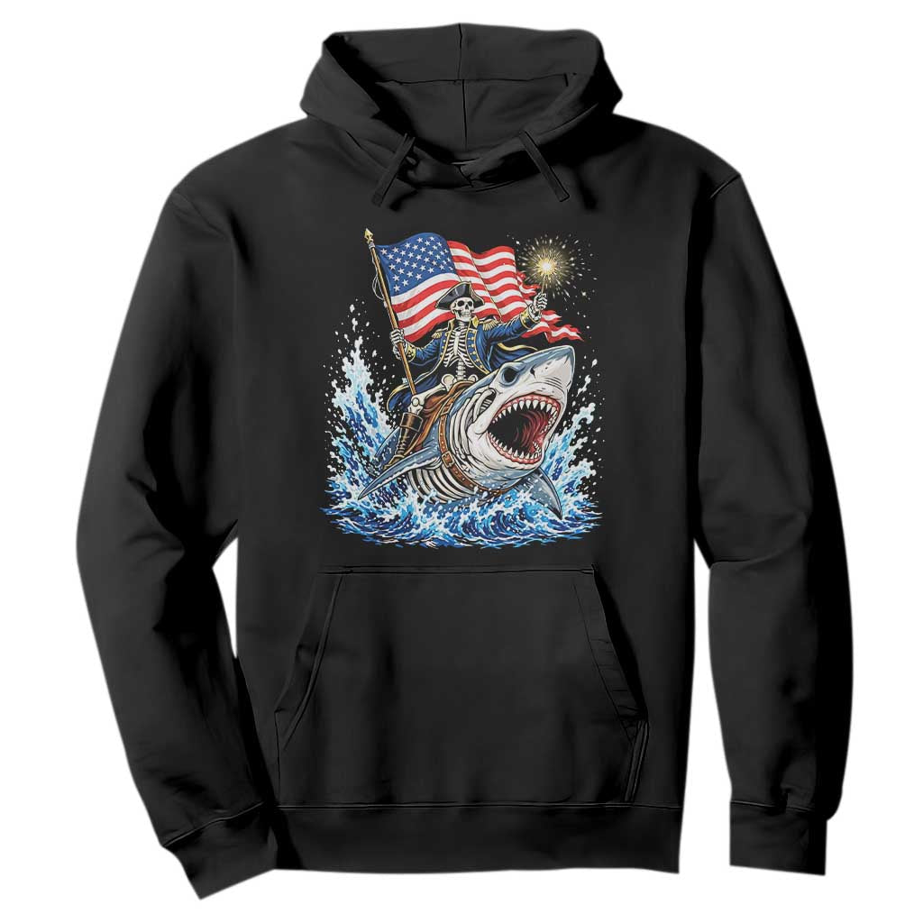 Patriotic Skeleton Pirate Riding Shark Hoodie American Ocean Pride TS12 Black Print Your Wear