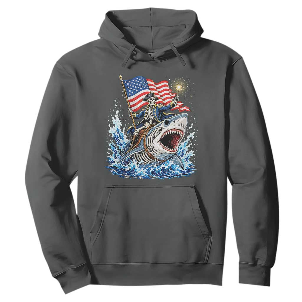 Patriotic Skeleton Pirate Riding Shark Hoodie American Ocean Pride TS12 Dark Heather Print Your Wear