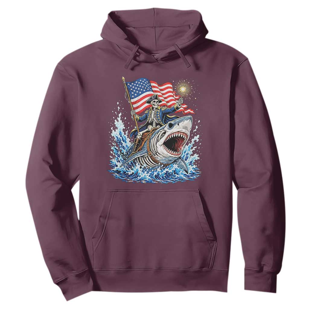 Patriotic Skeleton Pirate Riding Shark Hoodie American Ocean Pride TS12 Maroon Print Your Wear