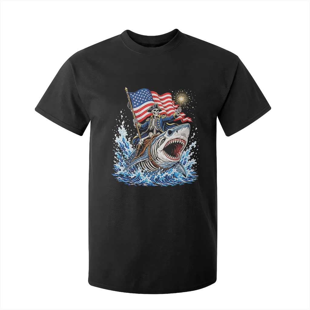 Patriotic Skeleton Pirate Riding Shark T Shirt For Kid American Ocean Pride TS12 Black Print Your Wear
