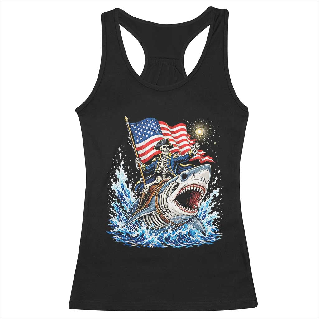 Patriotic Skeleton Pirate Riding Shark Racerback Tank Top American Ocean Pride TS12 Black Print Your Wear