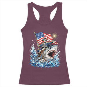 Patriotic Skeleton Pirate Riding Shark Racerback Tank Top American Ocean Pride TS12 Maroon Print Your Wear