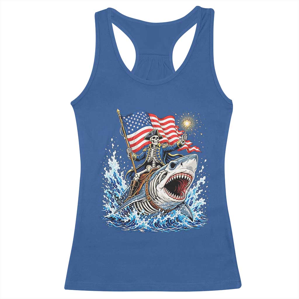 Patriotic Skeleton Pirate Riding Shark Racerback Tank Top American Ocean Pride TS12 Royal Blue Print Your Wear