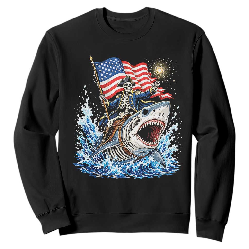 Patriotic Skeleton Pirate Riding Shark Sweatshirt American Ocean Pride TS12 Black Print Your Wear