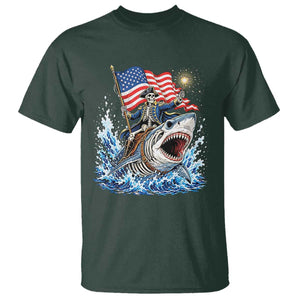 Patriotic Skeleton Pirate Riding Shark T Shirt American Ocean Pride TS12 Dark Forest Green Print Your Wear