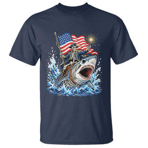 Patriotic Skeleton Pirate Riding Shark T Shirt American Ocean Pride TS12 Navy Print Your Wear