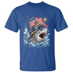 Patriotic Skeleton Pirate Riding Shark T Shirt American Ocean Pride TS12 Royal Blue Print Your Wear