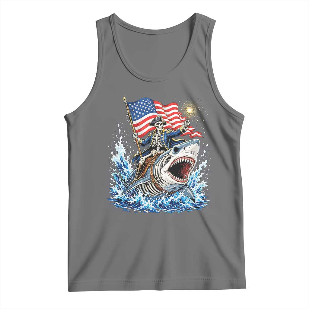 Patriotic Skeleton Pirate Riding Shark Tank Top American Ocean Pride TS12 Black Heather Print Your Wear