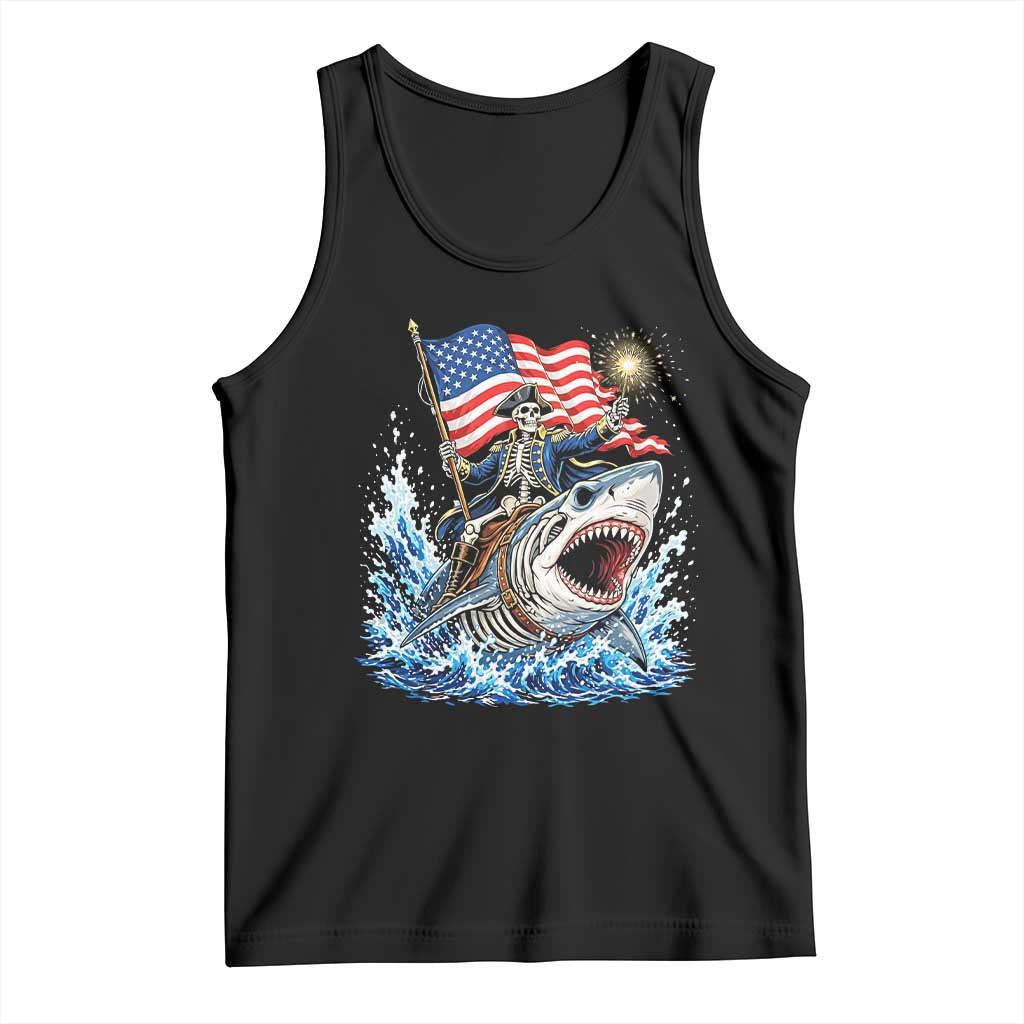 Patriotic Skeleton Pirate Riding Shark Tank Top American Ocean Pride TS12 Black Print Your Wear