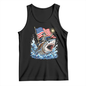 Patriotic Skeleton Pirate Riding Shark Tank Top American Ocean Pride TS12 Black Print Your Wear