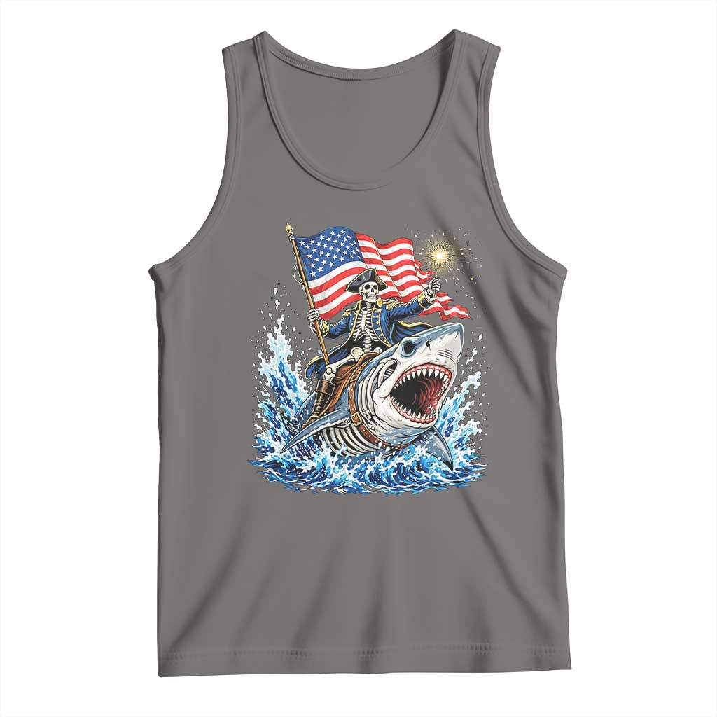 Patriotic Skeleton Pirate Riding Shark Tank Top American Ocean Pride TS12 Deep Heather Print Your Wear