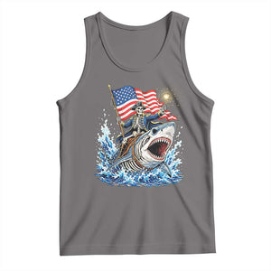 Patriotic Skeleton Pirate Riding Shark Tank Top American Ocean Pride TS12 Deep Heather Print Your Wear