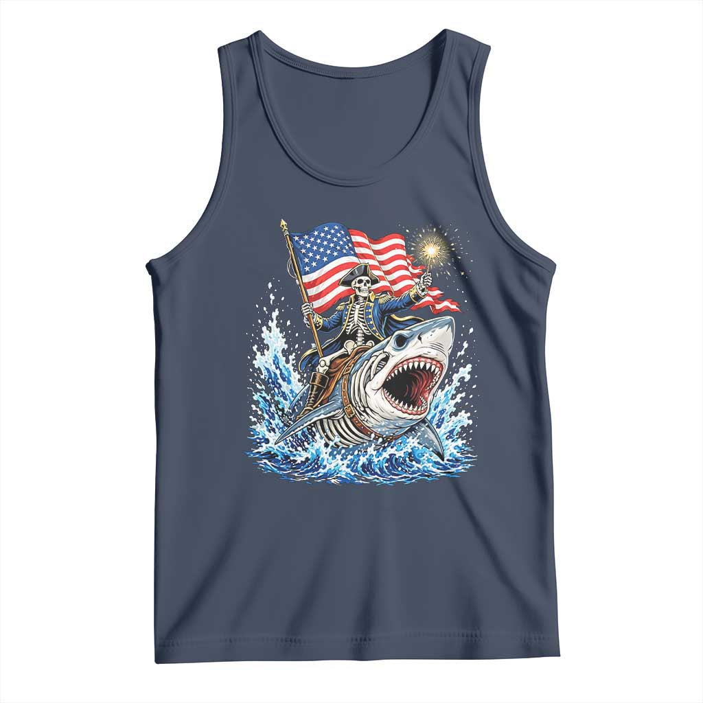 Patriotic Skeleton Pirate Riding Shark Tank Top American Ocean Pride TS12 Navy Print Your Wear