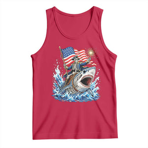 Patriotic Skeleton Pirate Riding Shark Tank Top American Ocean Pride TS12 Red Print Your Wear