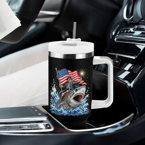 Patriotic Skeleton Pirate Riding Shark Tumbler With Handle American Ocean Pride TS12 Print Your Wear