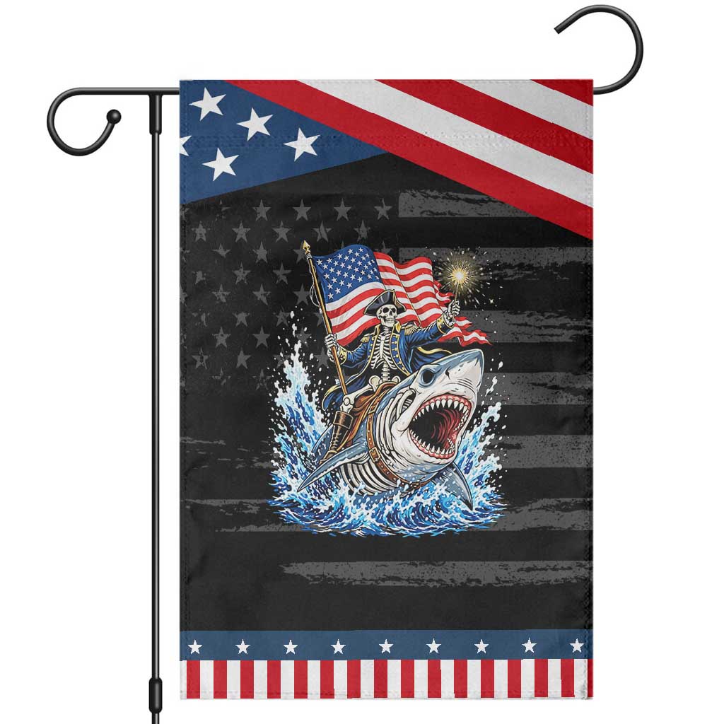 Funny Skeleton Pirate Riding Shark Patriotic Garden Flag American Ocean Pride TS12 Distressed Black Blue Print Your Wear