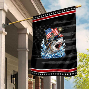 Funny Skeleton Pirate Riding Shark Patriotic Garden Flag American Ocean Pride TS12 Distressed Black Red Print Your Wear