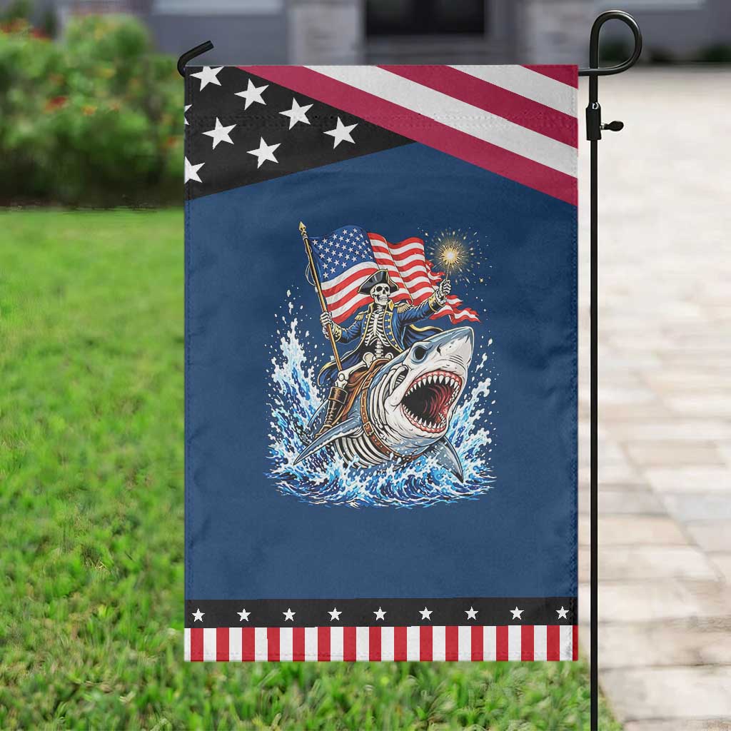Funny Skeleton Pirate Riding Shark Patriotic Garden Flag American Ocean Pride TS12 Classic Blue Black Print Your Wear