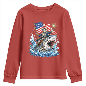 Patriotic Skeleton Pirate Riding Shark Youth Sweatshirt American Ocean Pride TS12 Red Print Your Wear