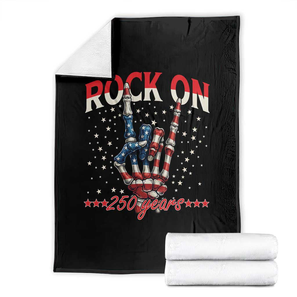 Patriotic Rocker Skeleton Hand Throw Blanket Rock On 250 Years TS12 Black Print Your Wear