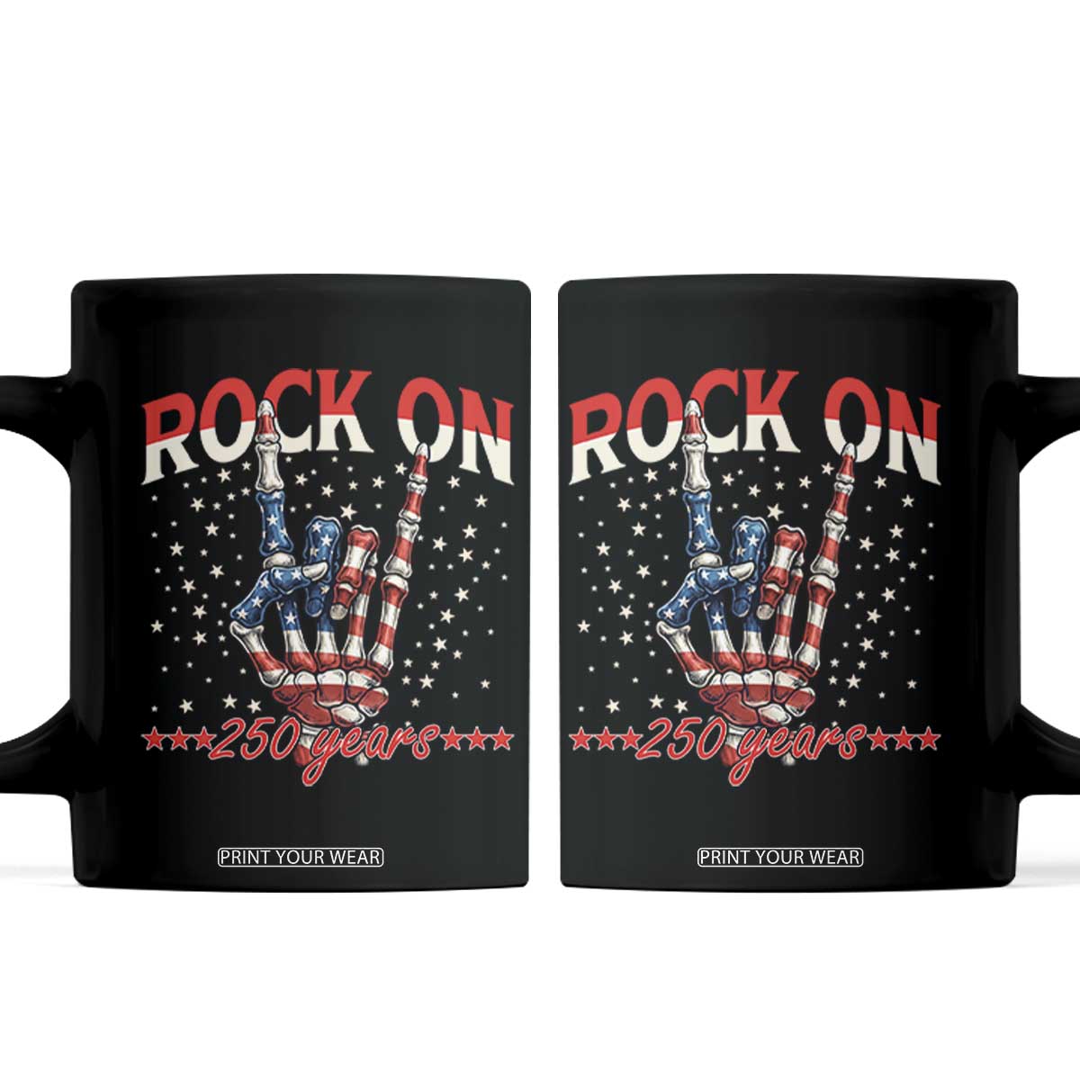 Patriotic Rocker Skeleton Hand Coffee Mug Rock On 250 Years TS12 Black Print Your Wear