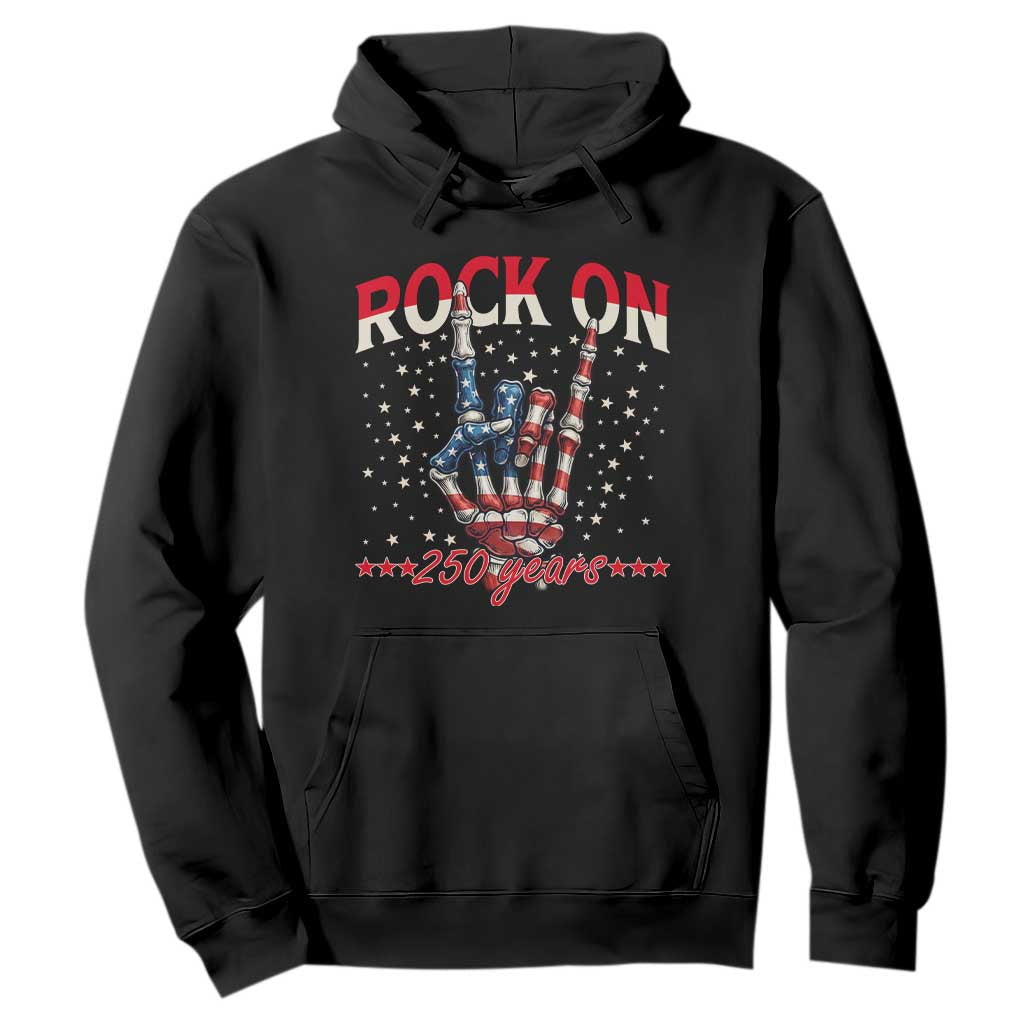 Patriotic Rocker Skeleton Hand Hoodie Rock On 250 Years TS12 Black Print Your Wear