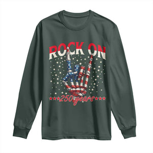 Patriotic Rocker Skeleton Hand Long Sleeve Shirt Rock On 250 Years TS12 Dark Forest Green Print Your Wear