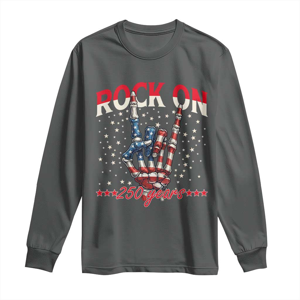 Patriotic Rocker Skeleton Hand Long Sleeve Shirt Rock On 250 Years TS12 Dark Heather Print Your Wear