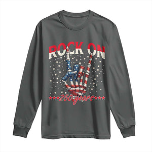 Patriotic Rocker Skeleton Hand Long Sleeve Shirt Rock On 250 Years TS12 Dark Heather Print Your Wear