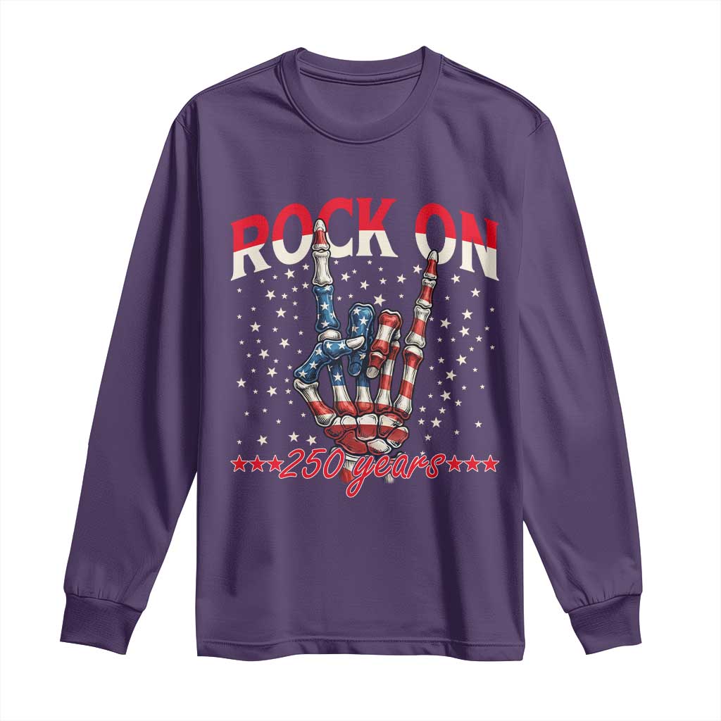 Patriotic Rocker Skeleton Hand Long Sleeve Shirt Rock On 250 Years TS12 Purple Print Your Wear
