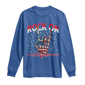 Patriotic Rocker Skeleton Hand Long Sleeve Shirt Rock On 250 Years TS12 Royal Blue Print Your Wear