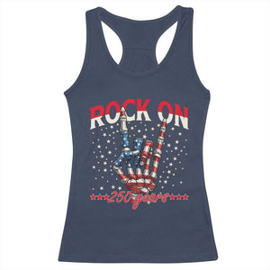 Patriotic Rocker Skeleton Hand Racerback Tank Top Rock On 250 Years TS12 Navy Print Your Wear