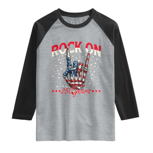 Patriotic Rocker Skeleton Hand Raglan Shirt Rock On 250 Years TS12 Heather Gray Black Print Your Wear