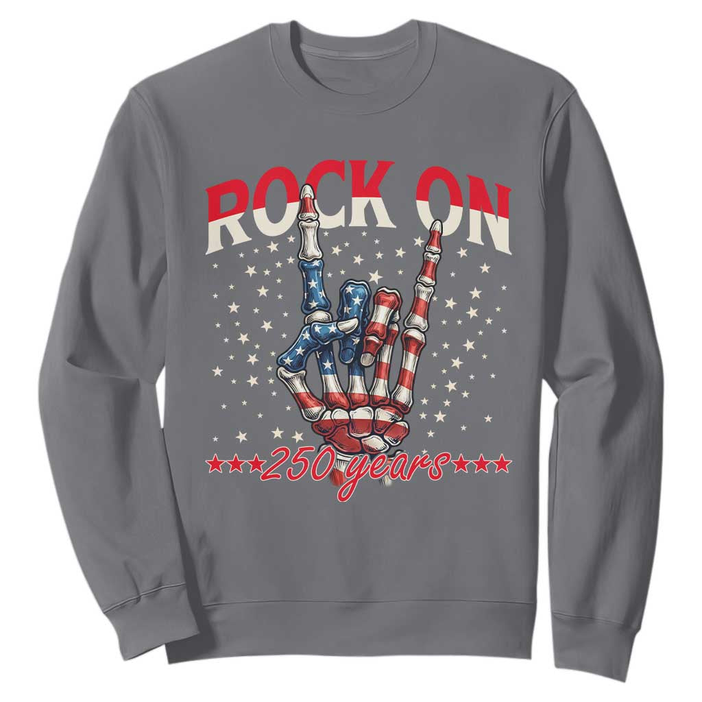 Patriotic Rocker Skeleton Hand Sweatshirt Rock On 250 Years TS12 Charcoal Print Your Wear