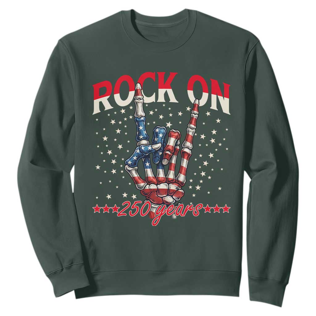 Patriotic Rocker Skeleton Hand Sweatshirt Rock On 250 Years TS12 Dark Forest Green Print Your Wear