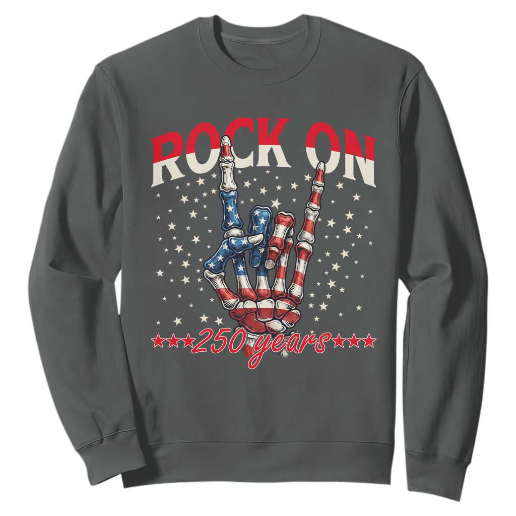 Patriotic Rocker Skeleton Hand Sweatshirt Rock On 250 Years TS12 Dark Heather Print Your Wear