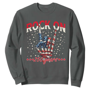 Patriotic Rocker Skeleton Hand Sweatshirt Rock On 250 Years TS12 Dark Heather Print Your Wear