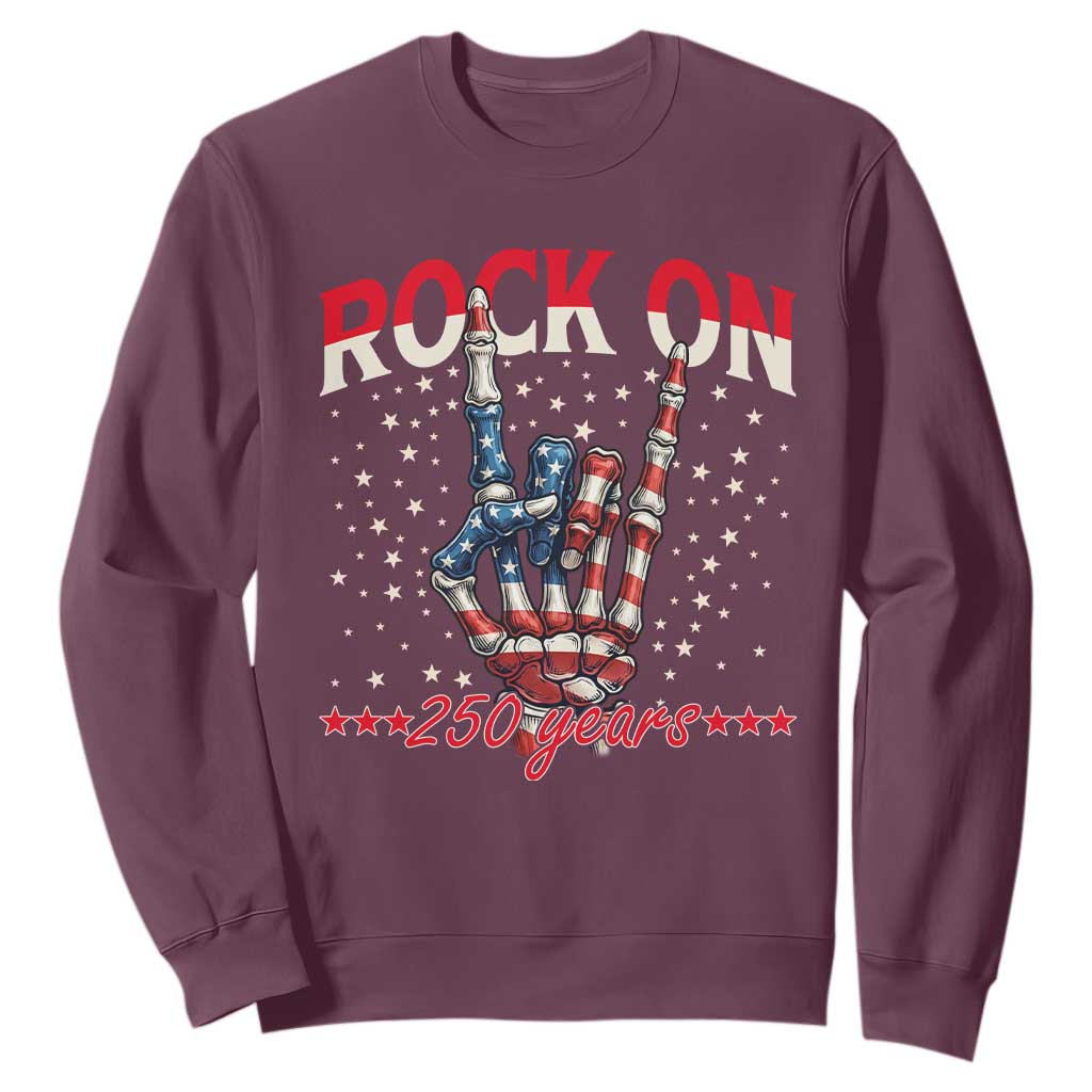Patriotic Rocker Skeleton Hand Sweatshirt Rock On 250 Years TS12 Maroon Print Your Wear