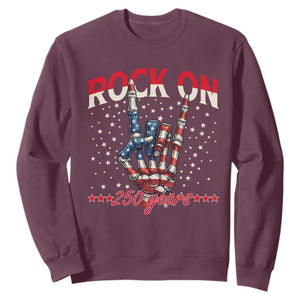Patriotic Rocker Skeleton Hand Sweatshirt Rock On 250 Years TS12 Maroon Print Your Wear
