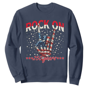 Patriotic Rocker Skeleton Hand Sweatshirt Rock On 250 Years TS12 Navy Print Your Wear