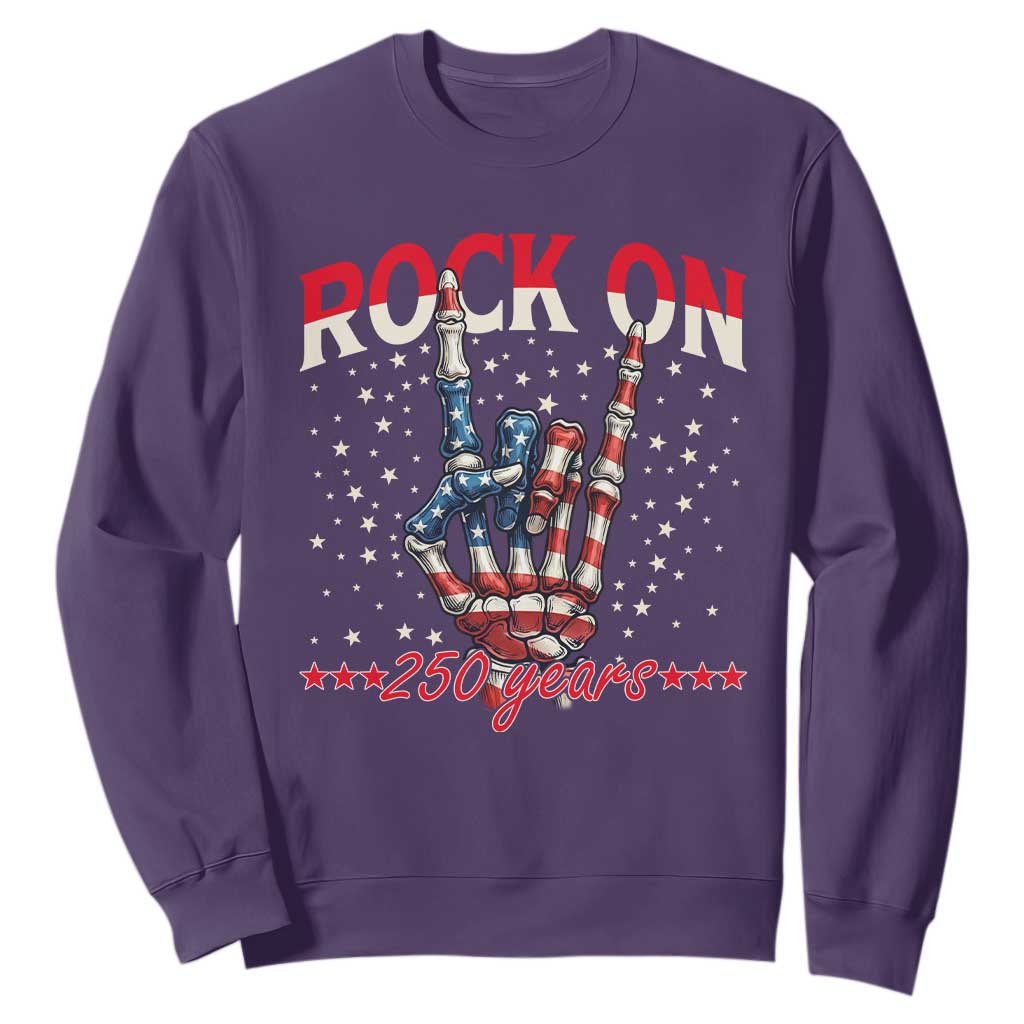 Patriotic Rocker Skeleton Hand Sweatshirt Rock On 250 Years TS12 Purple Print Your Wear