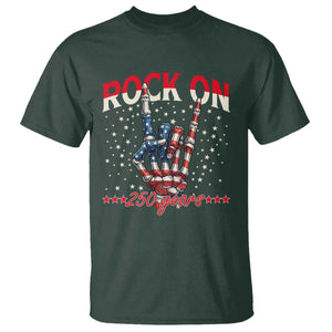 Patriotic Rocker Skeleton Hand T Shirt Rock On 250 Years TS12 Dark Forest Green Print Your Wear