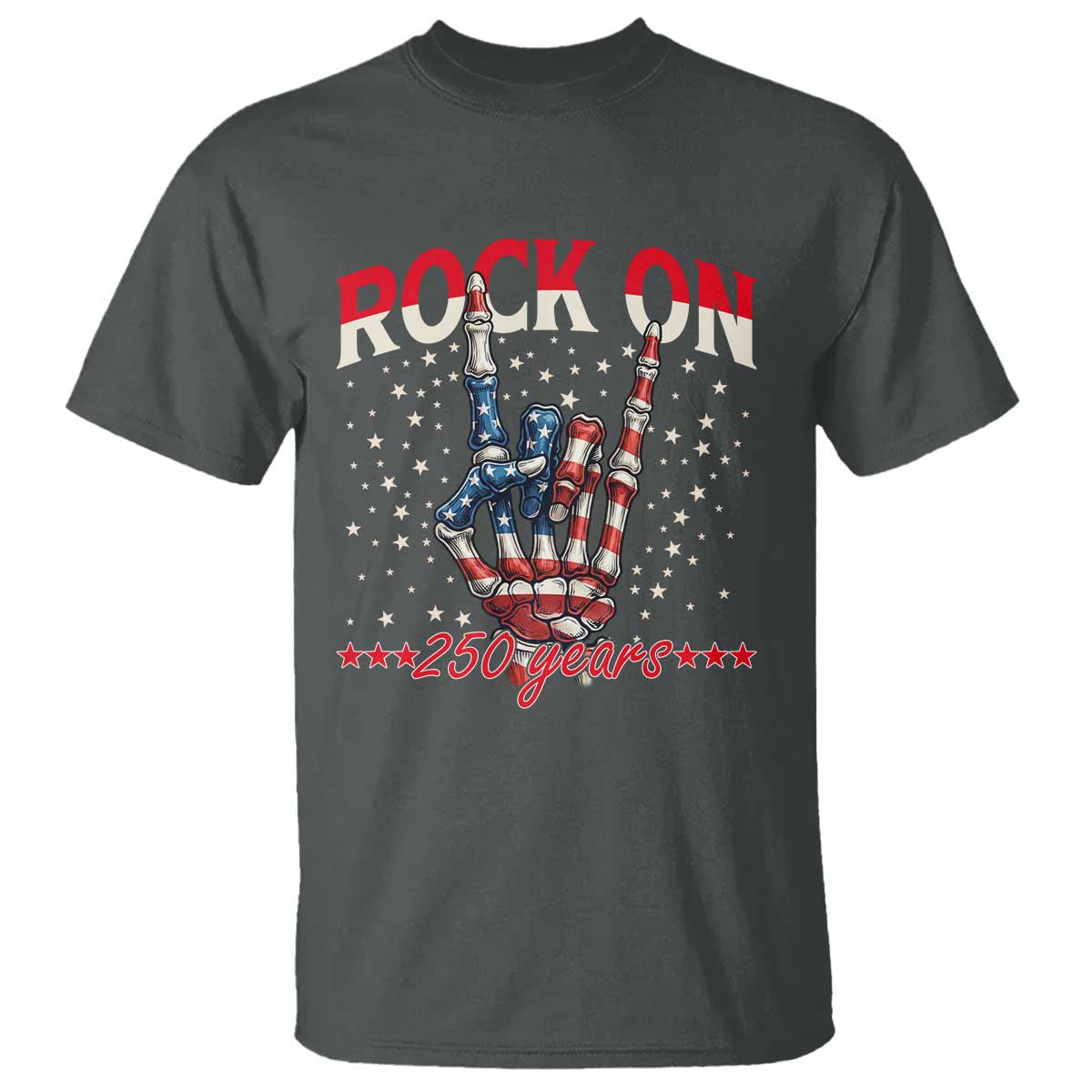 Patriotic Rocker Skeleton Hand T Shirt Rock On 250 Years TS12 Dark Heather Print Your Wear