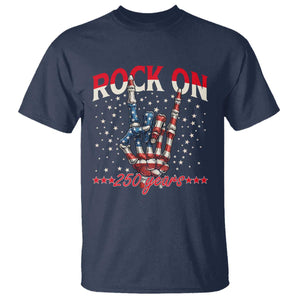 Patriotic Rocker Skeleton Hand T Shirt Rock On 250 Years TS12 Navy Print Your Wear