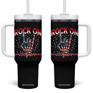 Patriotic Rocker Skeleton Hand Tumbler With Handle Rock On 250 Years TS12 One Size: 40 oz Black Print Your Wear
